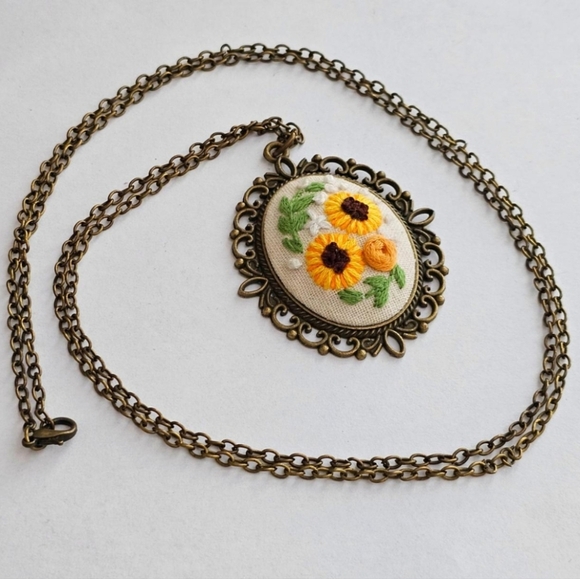 Jewelry - Floral Embroidered Pendant Necklace